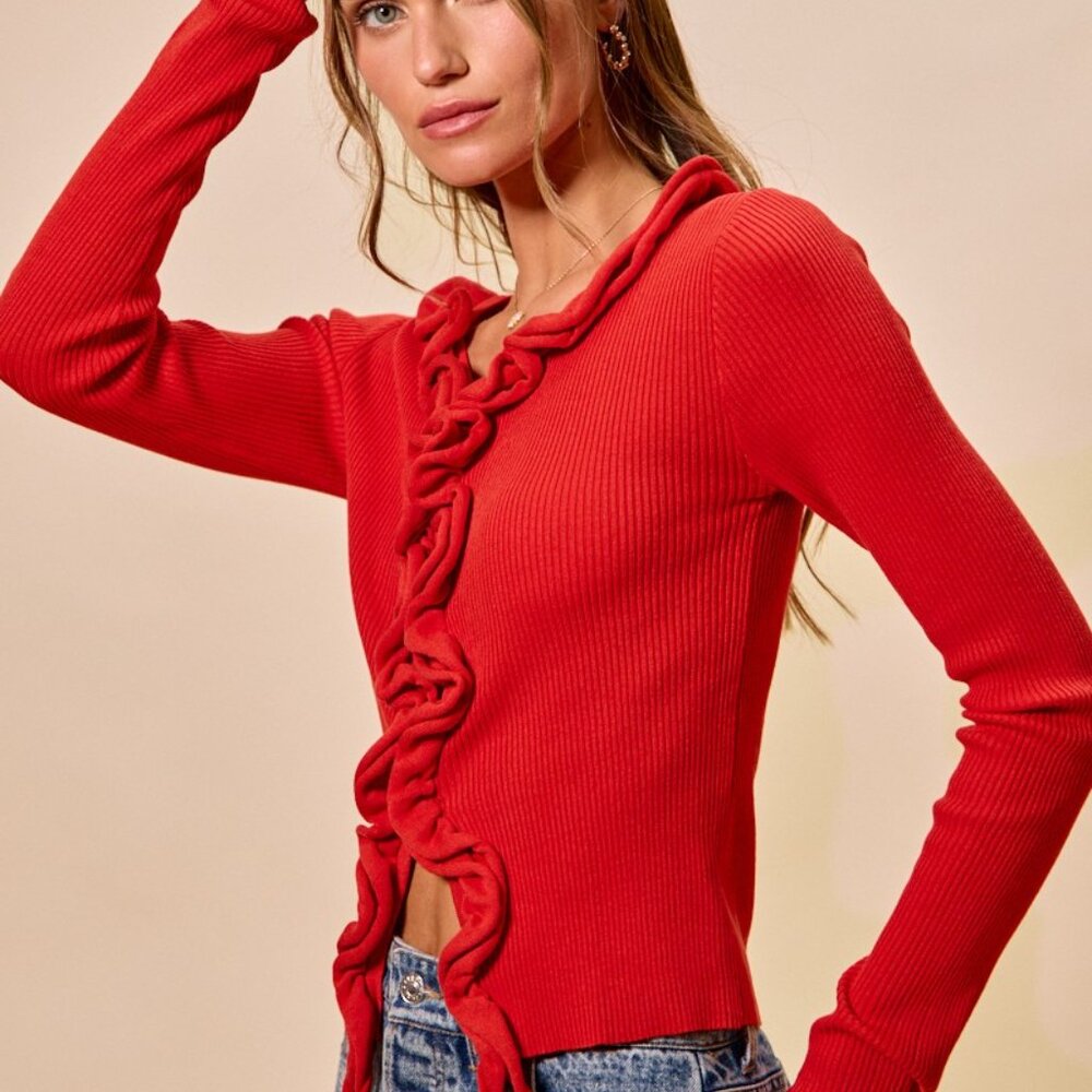 SO ME Cascade Ruffle Ribbed Sweater Cardgian - Picture 14 of 16